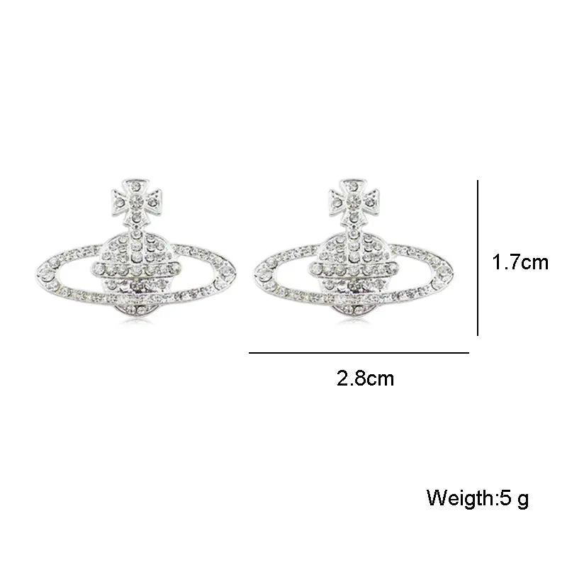 Saturn Crystal Cross Stud Earrings