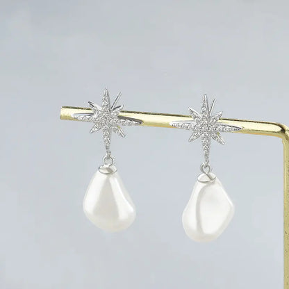 Women Sterling Silver Baroque Pearl Earrings