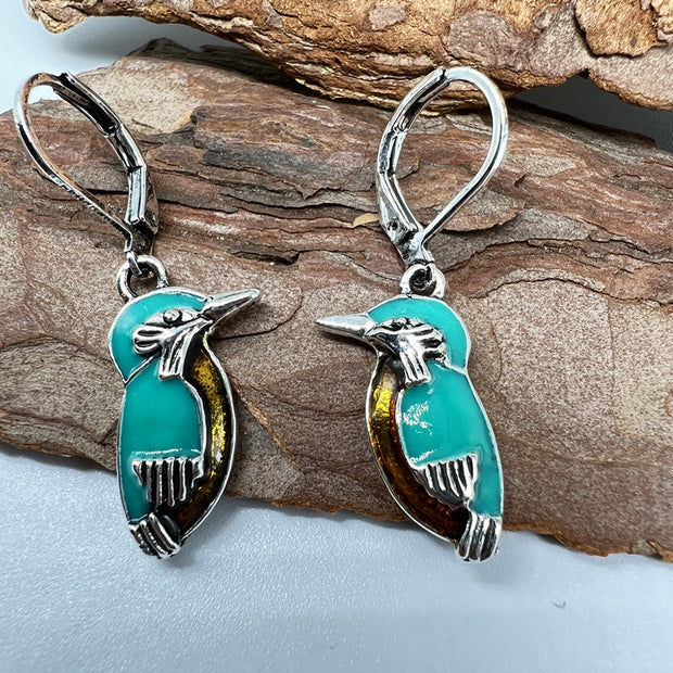 Nature Style Turquoise Silver Bird Earrings For Women