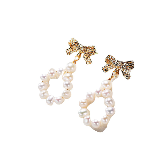 Freshwater Pearl Bow Design Handmade Earrings For Women