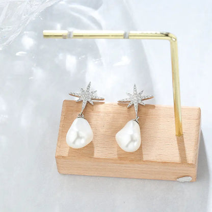 Women Sterling Silver Baroque Pearl Earrings