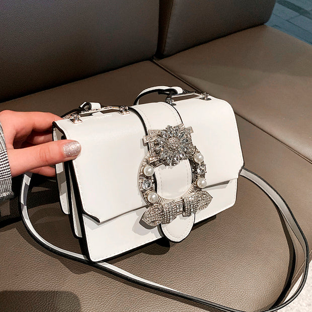 Elegant Diamond Lock Shoulder Bags - Designer PU Leather Handbags"