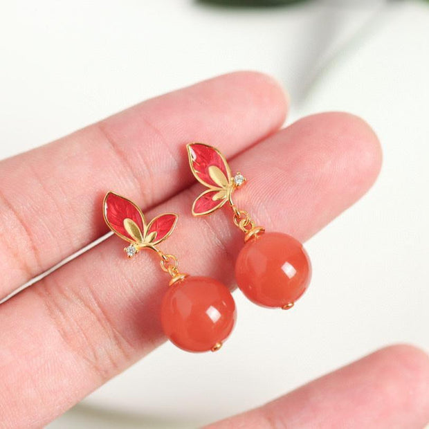 Natural South Red Agate Earrings For Women