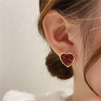 Women Enamel Red 18K Gold Stud Earrings