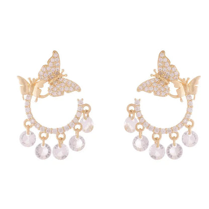 Boucles d'oreilles de luxe en Zircon pour femmes, pompon papillon