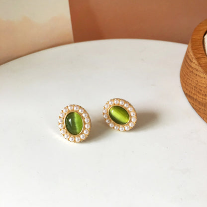 Elegant French Oval Pearl Opal Earrings