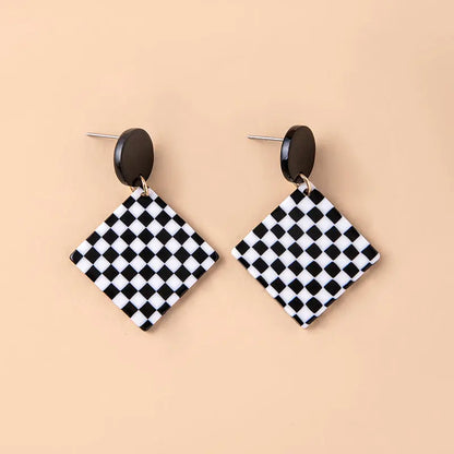 Chic Checkered Acrylic Pendant Earrings