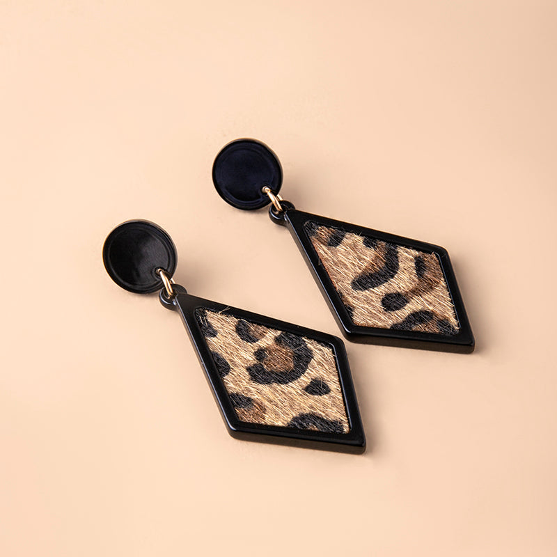 Boucles d'oreilles acryliques en peau de léopard géométrique vintage pour femmes