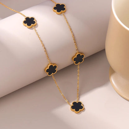 flower necklace, necklace gold, gold plated necklace, necklace pendant, pendant gold, double necklace, clover necklace, flower pendant, clover pendant necklace, gold flower necklace
