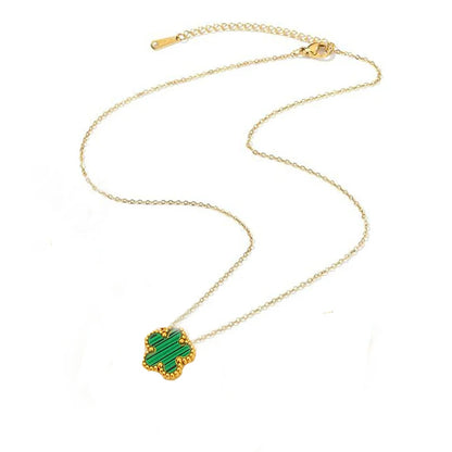 flower necklace, necklace gold, gold plated necklace, necklace pendant, pendant gold, double necklace, clover necklace, flower pendant, clover pendant necklace, gold flower necklace