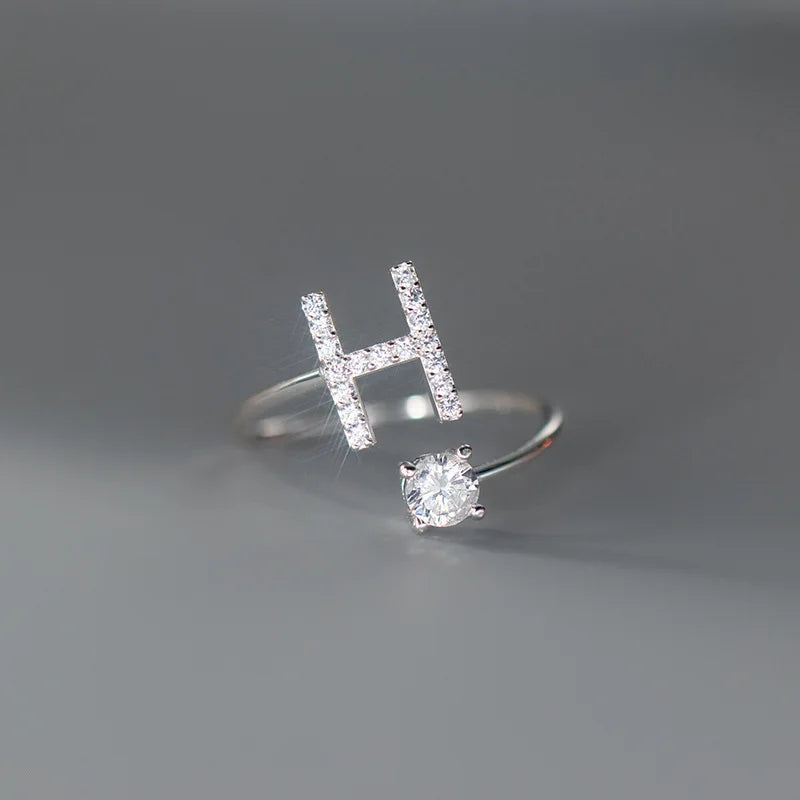 women ring, letter ring, adjustable ring, ring with initial, adjustable rings for women, zircon ring, initial letter ring