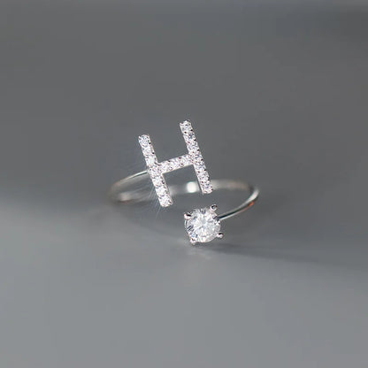 women ring, letter ring, adjustable ring, ring with initial, adjustable rings for women, zircon ring, initial letter ring