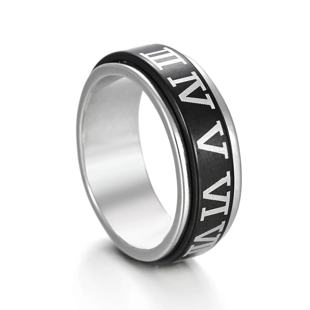spinner ring, mens spinner ring, mens ring, fidget spinner ring, stainless steel rings, roman numerals ring, mens black rings, stainless steel spinner ring, stainless ring, mens fidget ring, stainless steel mens rings, black ring, men bands