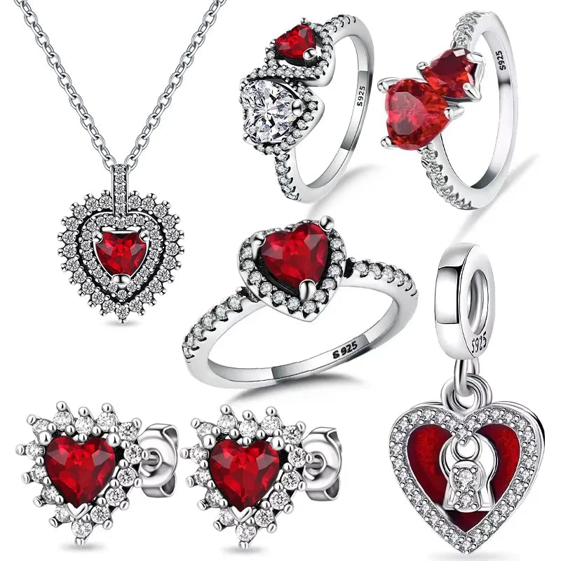 ring women, bracelet women, bracelet charm, red bracelet, bracelet ring, charm ring, heart bracelet, red heart ring, 925 silver ring, sterling ring, 925 ring, red ring