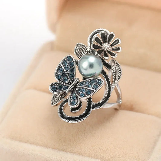 crystal ring, ring women, butterfly crystal,  pearl ring, butterfly ring, pearl ring for women, butterfly crystal ring, women's butterfly ring, wedding rings, wedding rings for women
