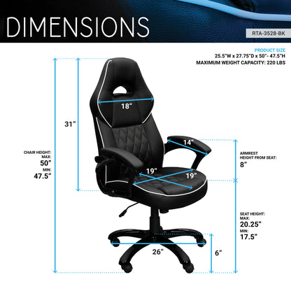 Chaise de bureau exécutive Sport Race à dossier haut de Techni Mobili - Noir 