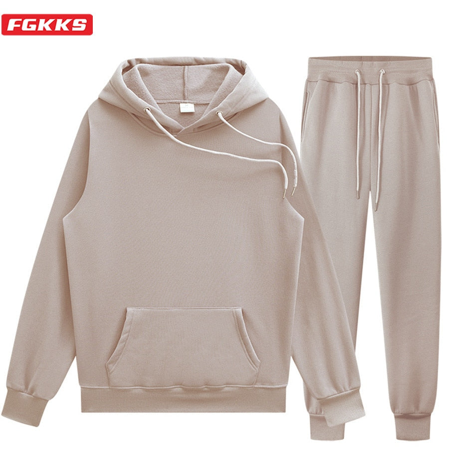 Solid Color Men's Hoodie & Pants Set