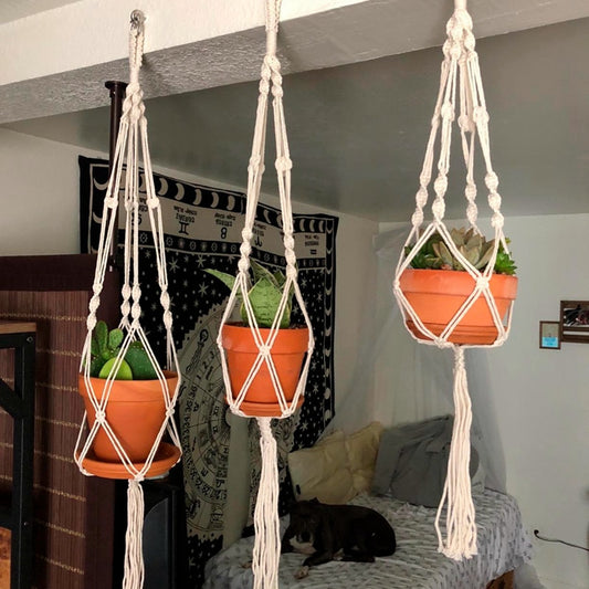 Cintre pour plantes en macramé fait à la main - Décoration de balcon et fournitures de jardin