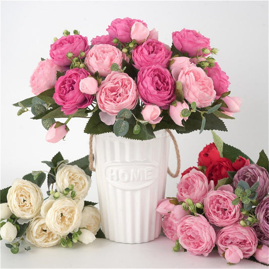 Fleurs artificielles de pivoine en soie – Fausses roses de 30 cm pour la décoration de la maison