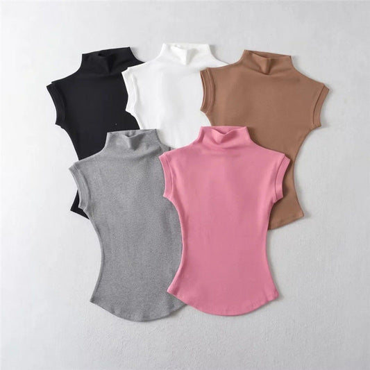 Sleek Sleeveless Turtleneck Summer Tee