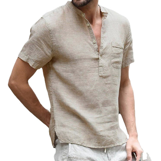 Tee-shirt à manches courtes en coton et lin pour hommes | S-3XL