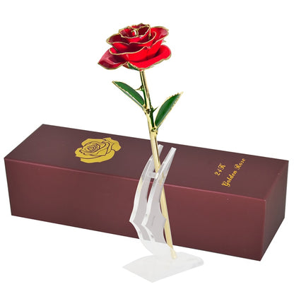 Rose trempée en or 24 carats avec support - Fleur éternelle pour elle